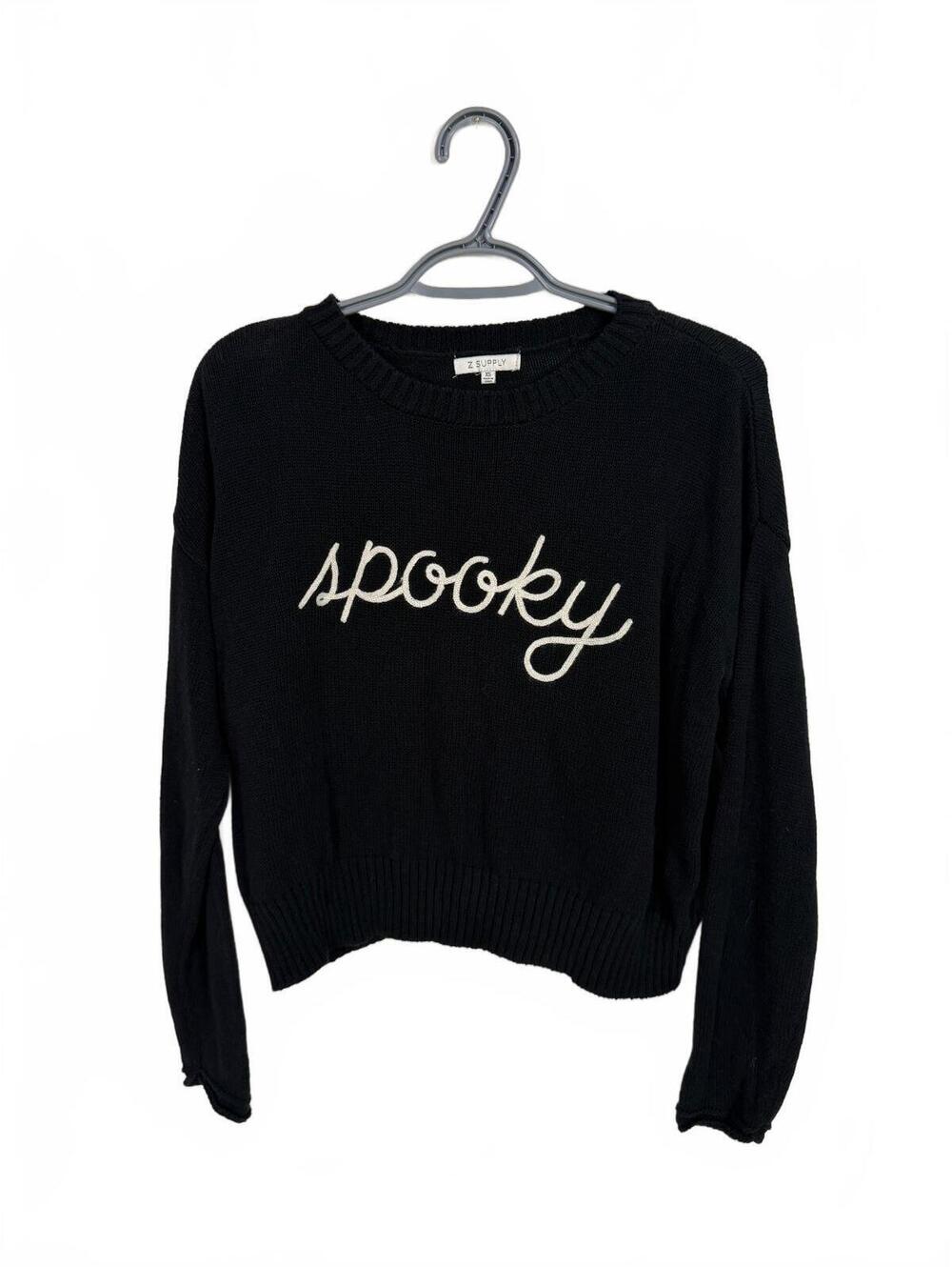 Z Supply Black 'Spooky' Embroidered Sweater XS